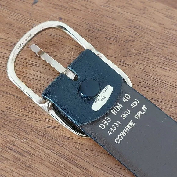 Vintage Taiwan ROC Black Cowhide Split Leather Belt Size 40 - Picture 4 of 6